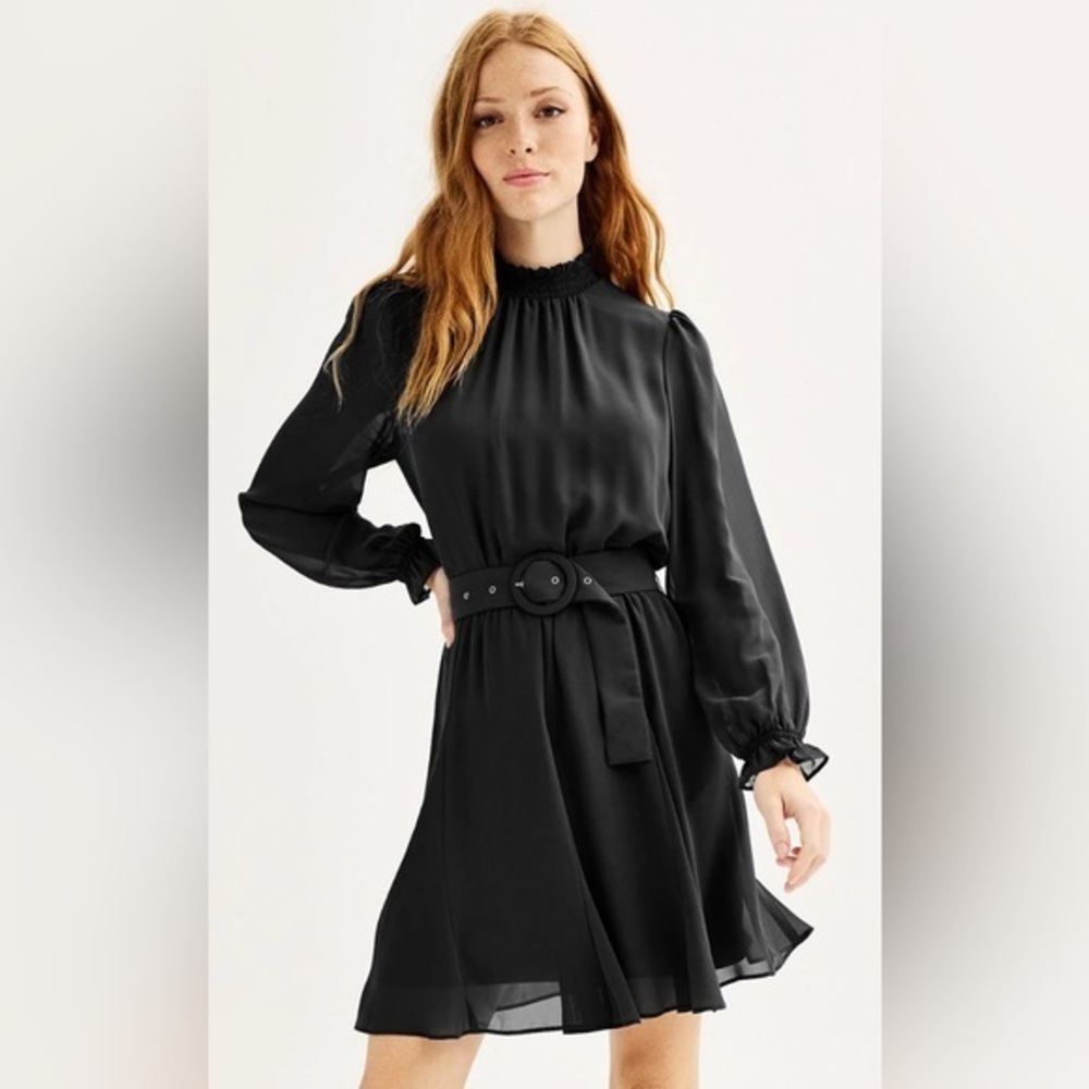 Nine West Long Sleeve Belted Dress